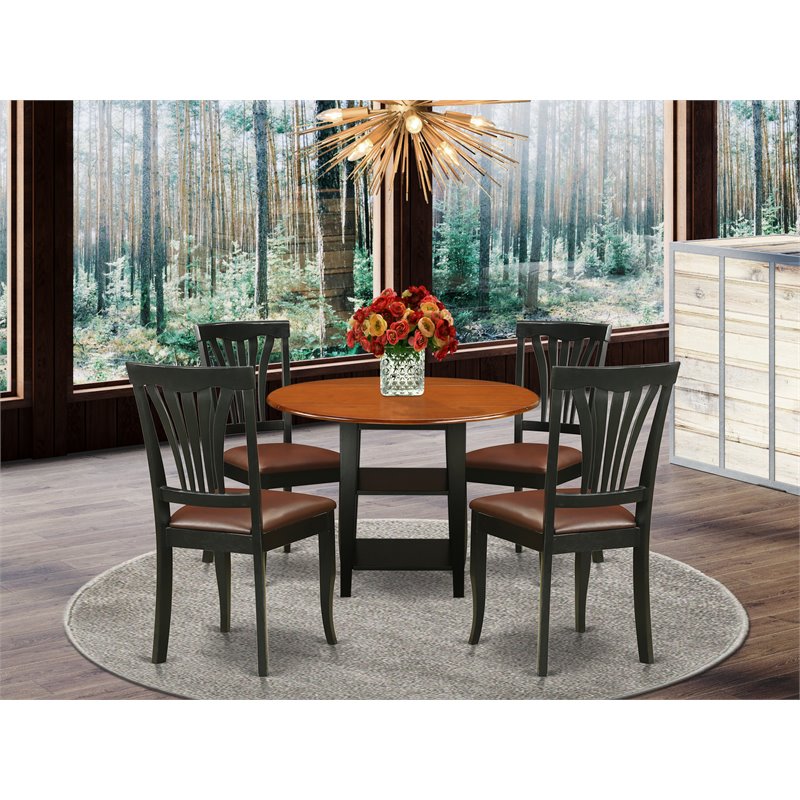 Pemberly Row 5-Piece Wood Dining Set With Faux Leather Chairs in Black