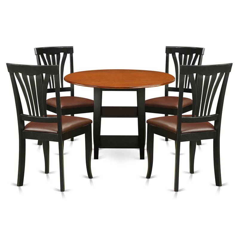 Pemberly Row 5-Piece Wood Dining Set With Faux Leather Chairs in Black