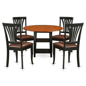 Pemberly Row 5-Piece Wood Dining Set With Faux Leather Chairs in Black