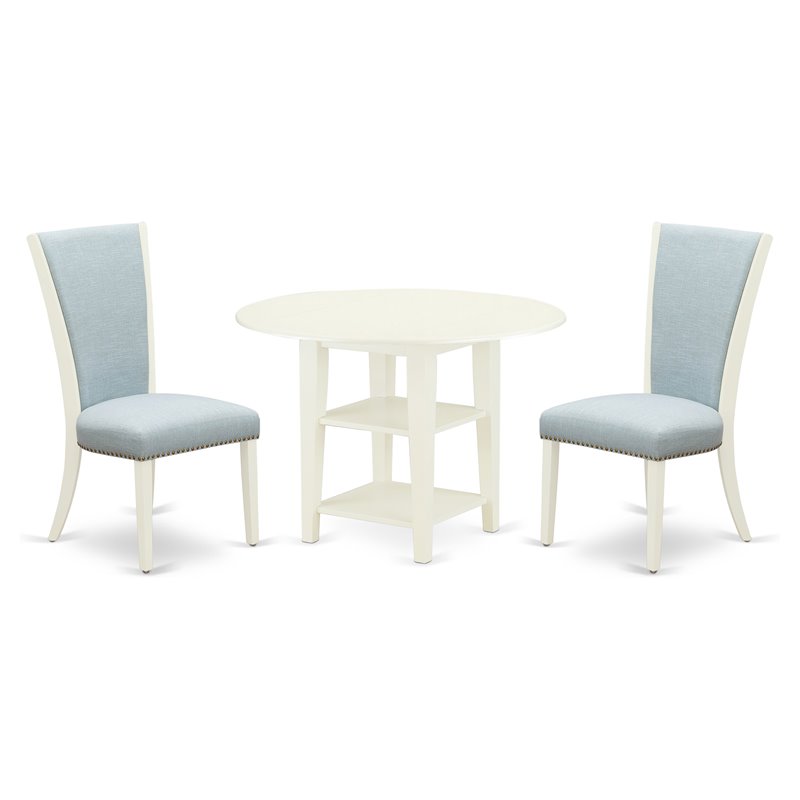 Pemberly Row 3-Piece Wood Drop Leaf Dining Set in Linen White/Baby Blue