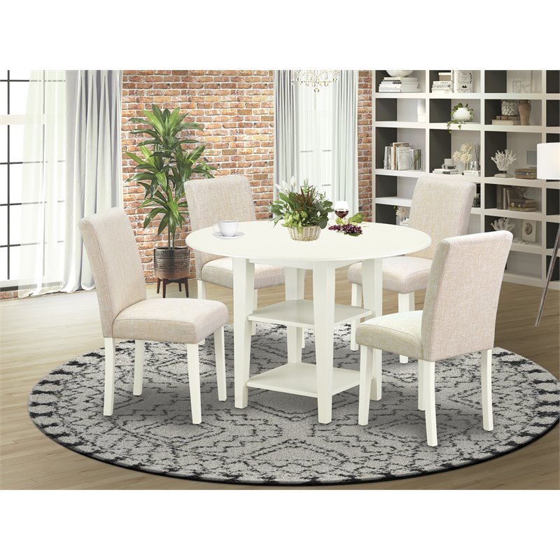Pemberly Row 5-Piece Wood Dining Set with Fabric Seat in Linen White