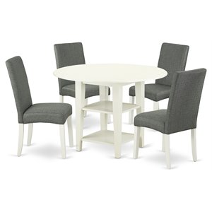 Pemberly Row 5-Piece Wood Dining Set in Linen White and Gray Fabric