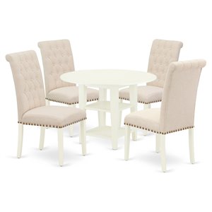 Pemberly Row 5-Piece Wood Dining Set in Linen White and Light Beige