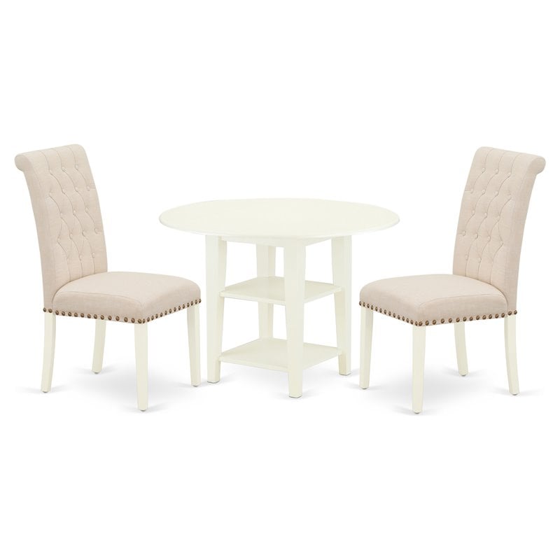 Pemberly Row 3-Piece Dining Set in Wood Linen White/Light Beige