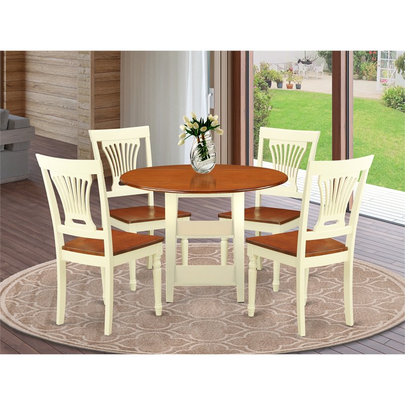 Pemberly Row 5-Piece Dining Set with Slat Back in Buttermilk/Cherry Finish