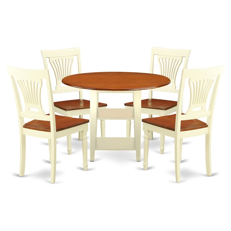 Pemberly Row 5-Piece Dining Set with Slat Back in Buttermilk/Cherry Finish