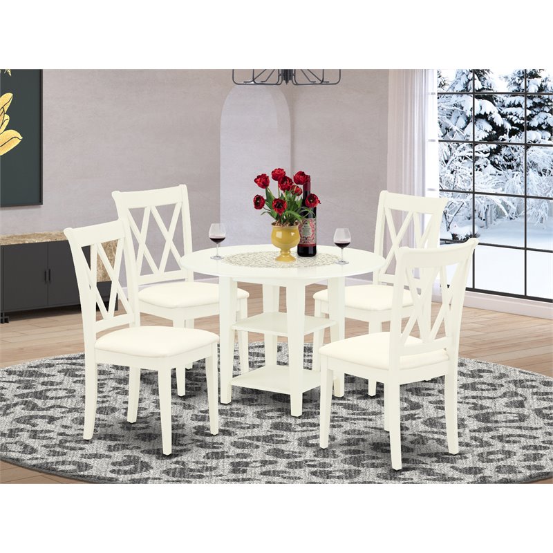 Pemberly Row 5-Piece Wood Dining Set with Linen Seat in White Finish