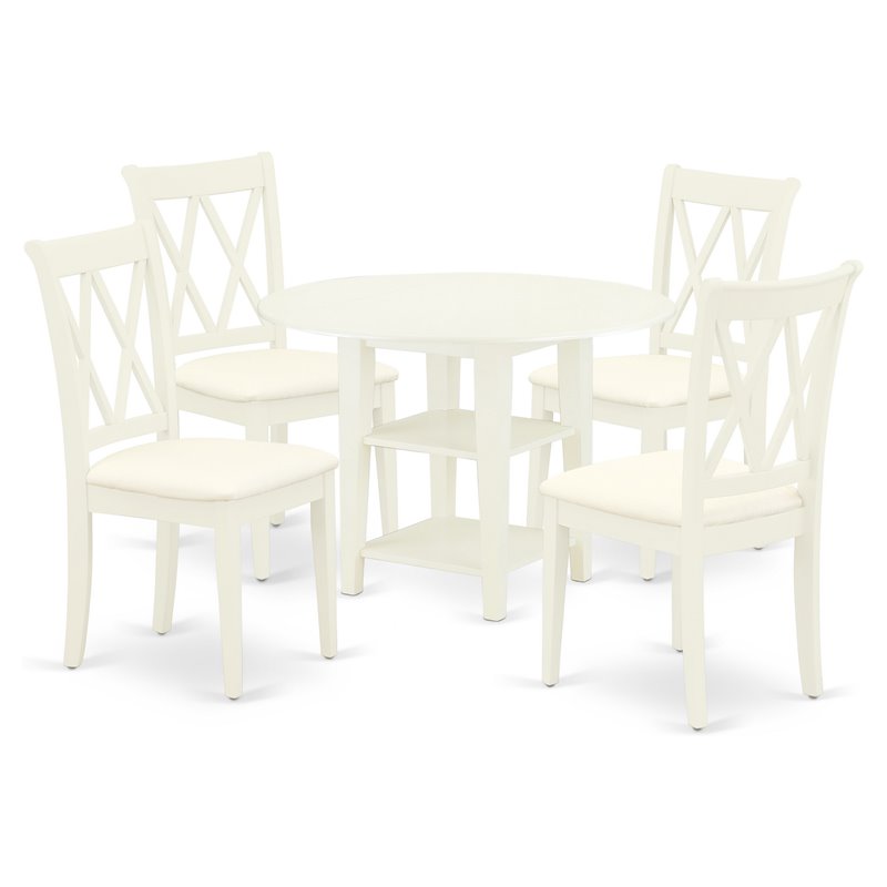 Pemberly Row 5-Piece Wood Dining Set with Linen Seat in White Finish
