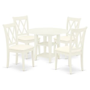 Pemberly Row 5-Piece Wood Dining Set with Linen Seat in White Finish