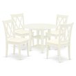 Pemberly Row 5-Piece Wood Dining Set with Linen Seat in White Finish