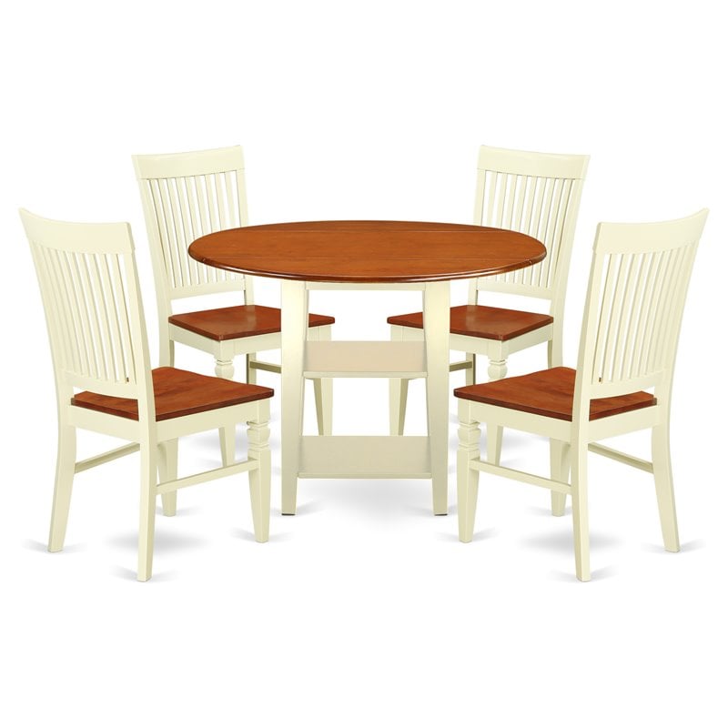 Pemberly Row 5-Piece Wood Dinette Set in Buttermilk & Cherry Finish