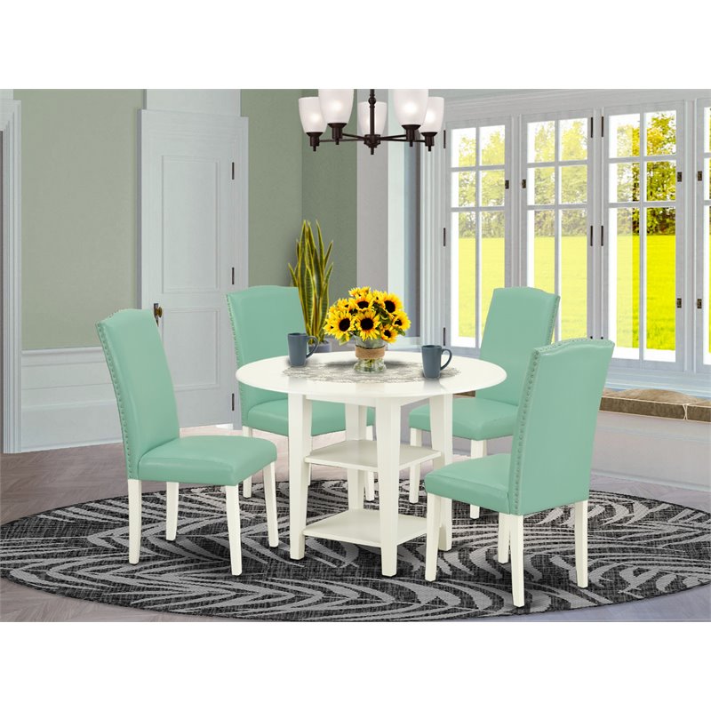 Pemberly Row 5-Piece Asian Hardwood Dining Set in Linen White/Pond