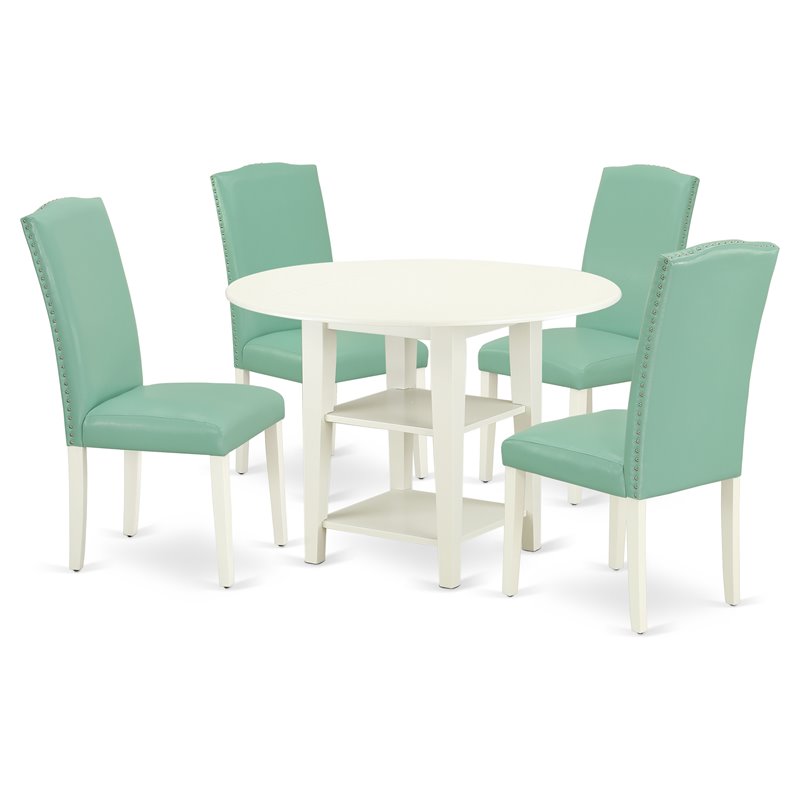Pemberly Row 5-Piece Asian Hardwood Dining Set in Linen White/Pond