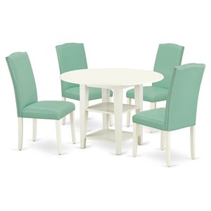 Pemberly Row 5-Piece Asian Hardwood Dining Set in Linen White/Pond