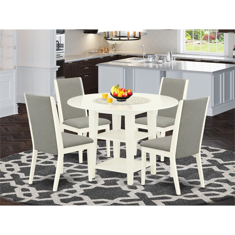 Pemberly Row 5-Piece Dining Room Table Set in Linen White Wood