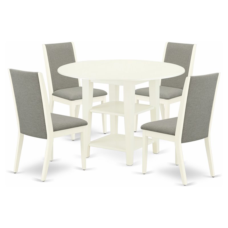 Pemberly Row 5-Piece Dining Room Table Set in Linen White Wood