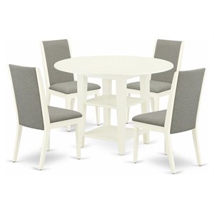 Pemberly Row 5-Piece Dining Room Table Set in Linen White Wood