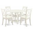 Pemberly Row 5-Piece Wood Dining Set with Leather Chairs in Linen White