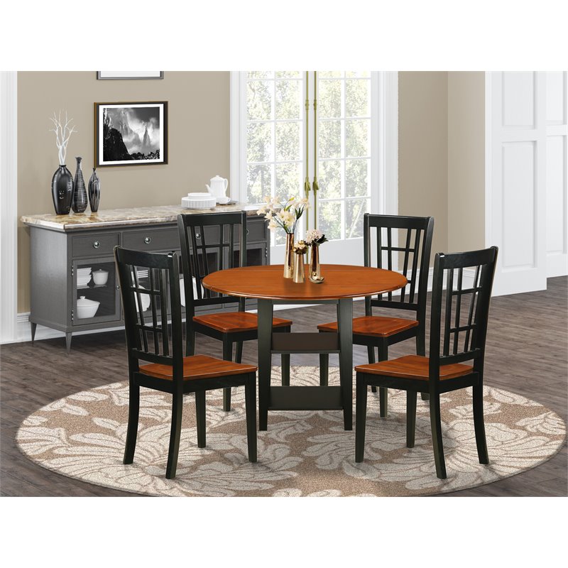 Pemberly Row 5-Piece Wood Dining Table Set in Black and Cherry