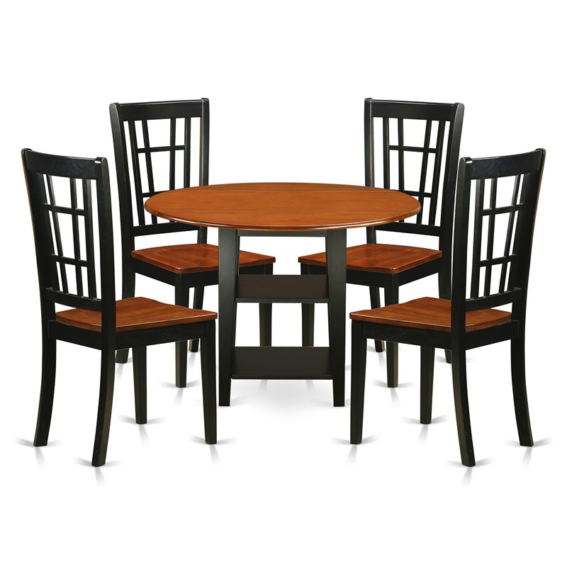 Pemberly Row 5-Piece Wood Dining Table Set in Black and Cherry