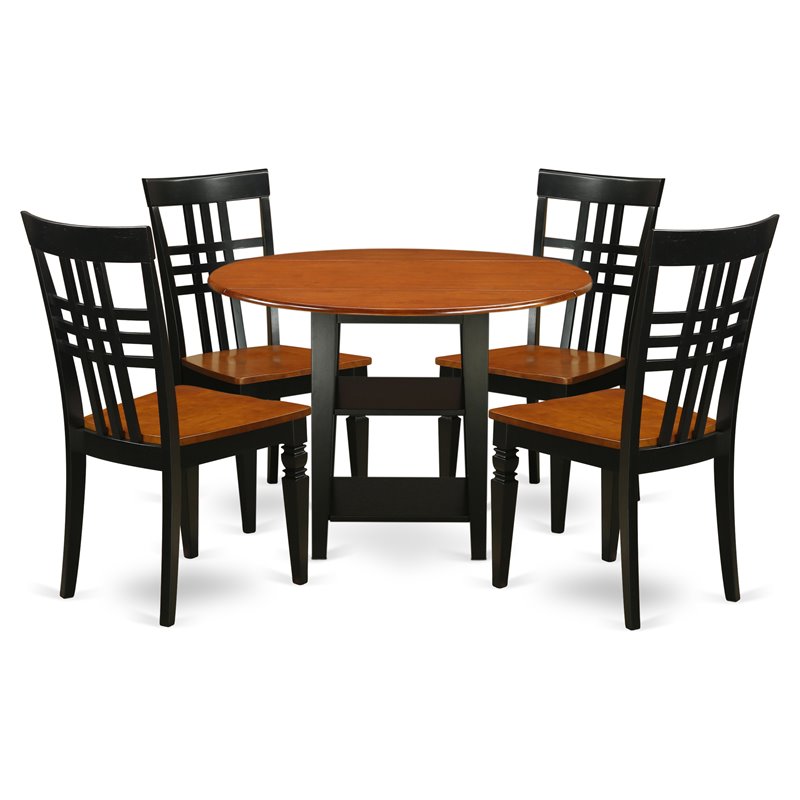 Pemberly Row 5-Pc Wood Dining Set with Slat Chairs Black & Cherry Finish