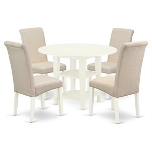 Pemberly Row 5-Pc Dining Set with Drop Leaf Table Linen White & Cream