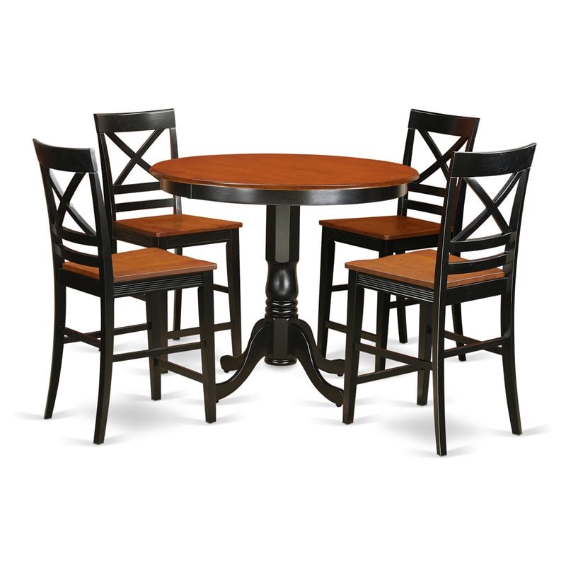 Pemberly Row 3-Pc Wood Round Dining Set with Slat Chairs Black & Cherry