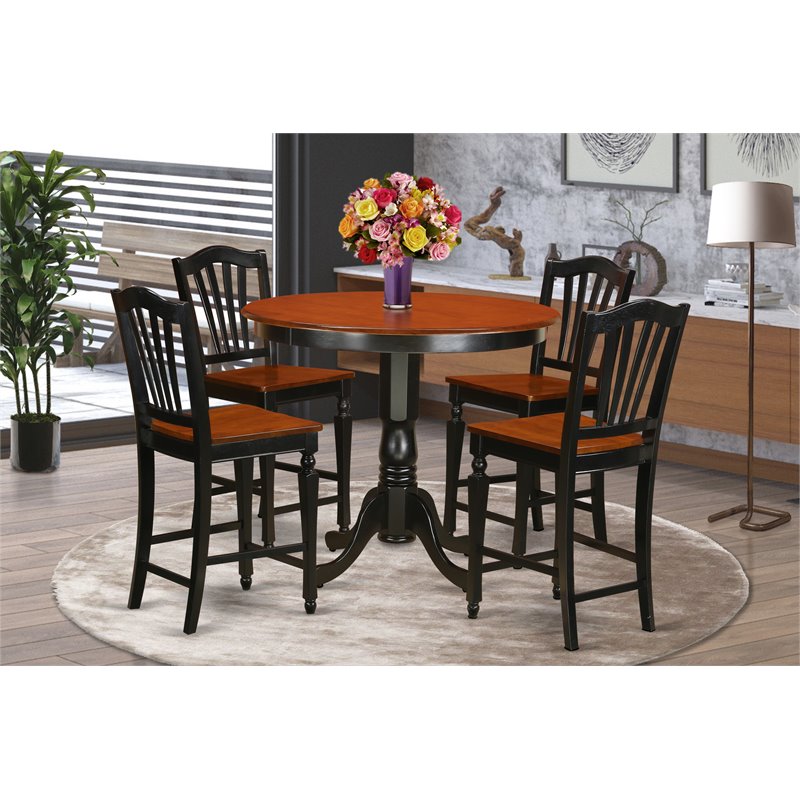 Pemberly Row 5-Piece Wood Dining Room Set in Black and Cherry Finish