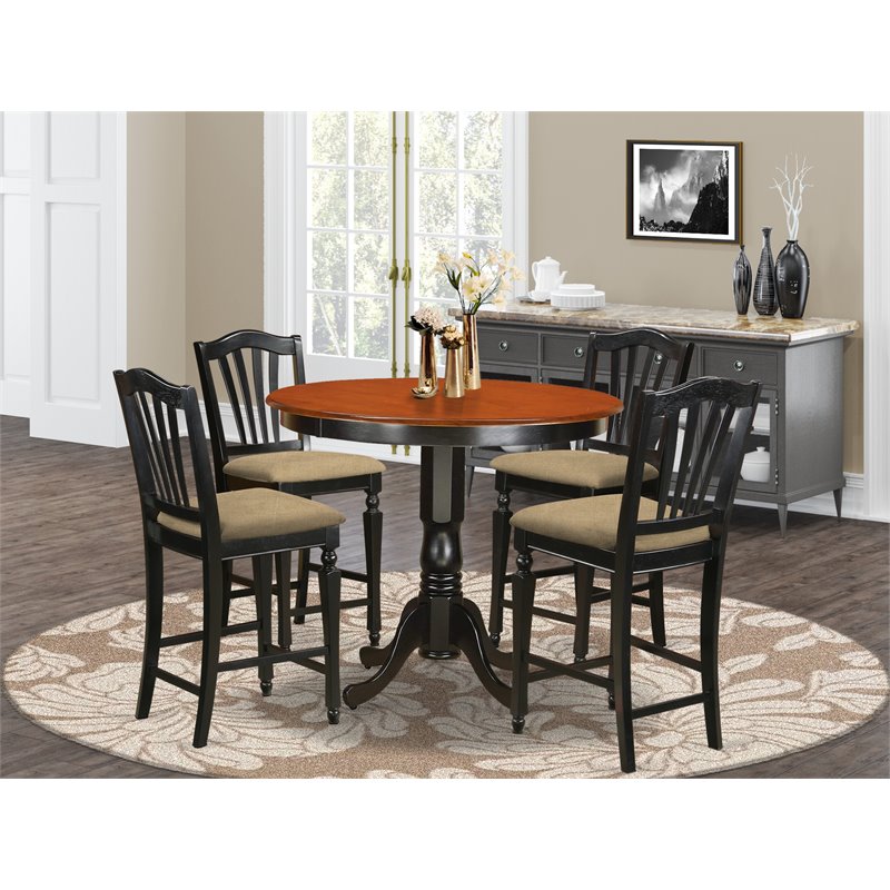 Pemberly Row 5-Piece Wood Dining Set with Black and Cherry Finish