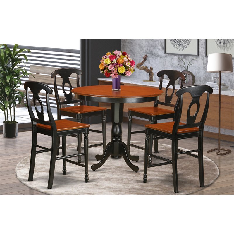 Pemberly Row 5-Piece Counter Height Dining Set in Black/Cherry Finish