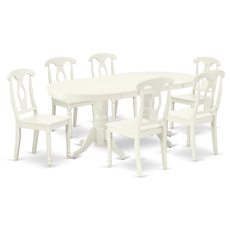 Pemberly Row 7-Piece Oval Dining Set in White Finish with Wood Seats