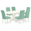 Pemberly Row 7-Piece Dining Set in Linen White with Pond Finish Chairs