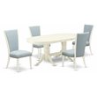 Pemberly Row 5-Piece Linen White Dining Set with Baby Blue Upholstery