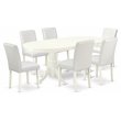 Pemberly Row 7-Piece Wood Dining Set with Leather Seat in Linen White