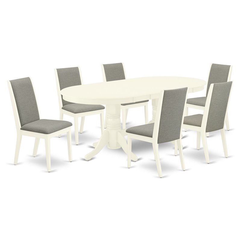 Pemberly Row 7-Piece Kitchen Table Set in Linen White and Shitake