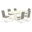 Pemberly Row 7-Piece Kitchen Table Set in Linen White and Shitake