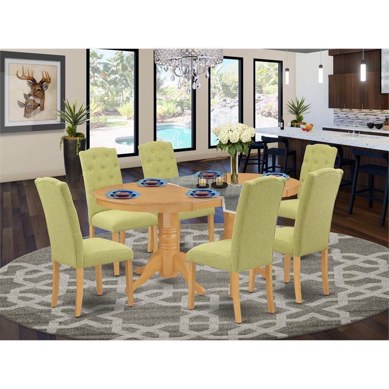 Pemberly Row 7-Piece Wood Dining Set with Upholstered Chairs in Oak