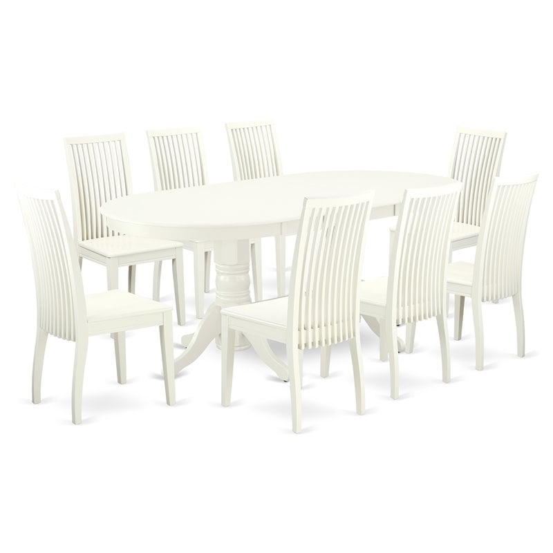 Pemberly Row 9-Piece Wood Dining Set with Butterfly Leaf in Linen White