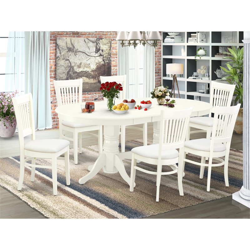 Pemberly Row 7-Piece Dining Set with Linen Seat in White Wood Finish