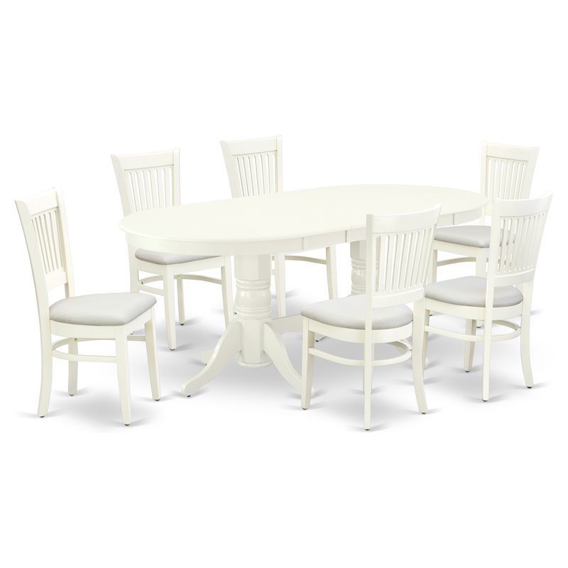 Pemberly Row 7-Piece Dining Set with Linen Seat in White Wood Finish