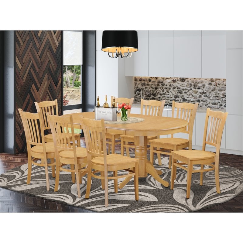 Pemberly Row 9-Piece Wood Dining Table Set with Oval Table in Oak