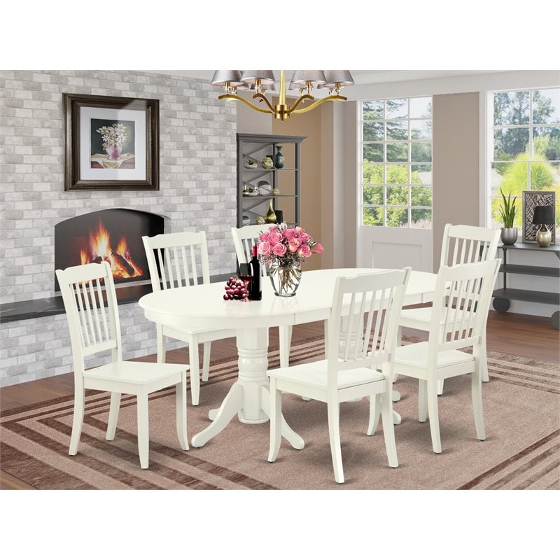 Pemberly Row 7-Piece Wood Dining Set with Butterfly Leaf in Linen White