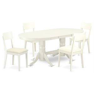 Pemberly Row 5-Piece Wood Dining Set with Faux Leather Seats in Linen White