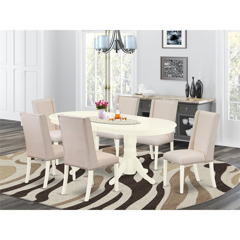 Pemberly Row 7-Piece Dining Table Set with Parsons Chairs in White & Cream