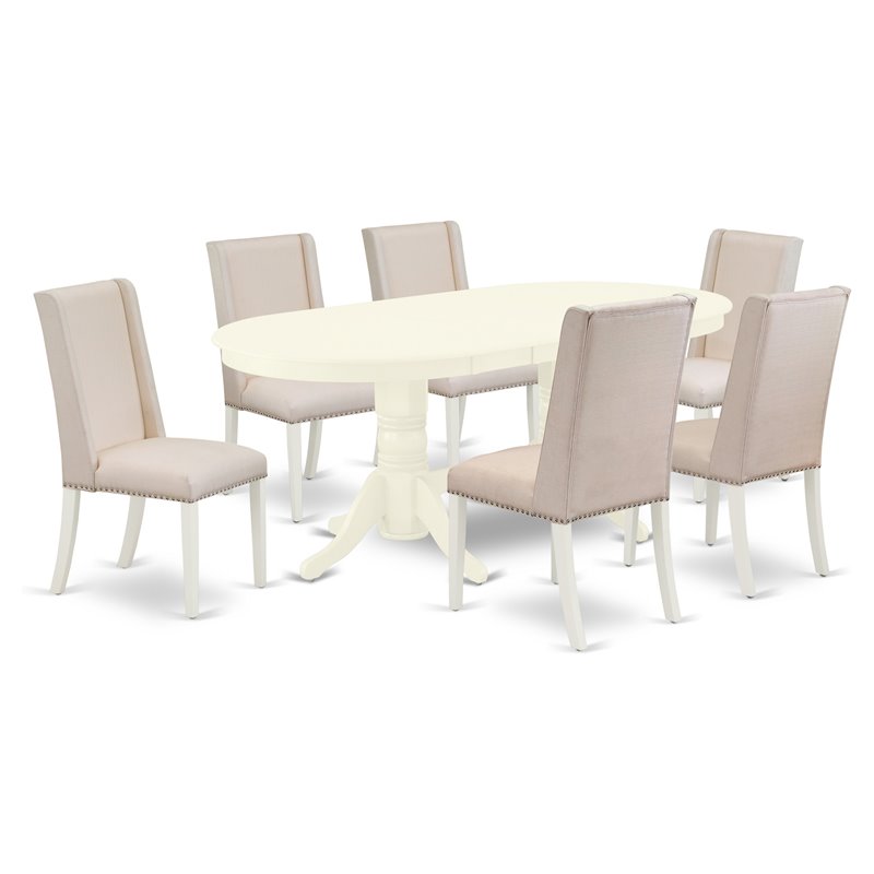 Pemberly Row 7-Piece Dining Table Set with Parsons Chairs in White & Cream