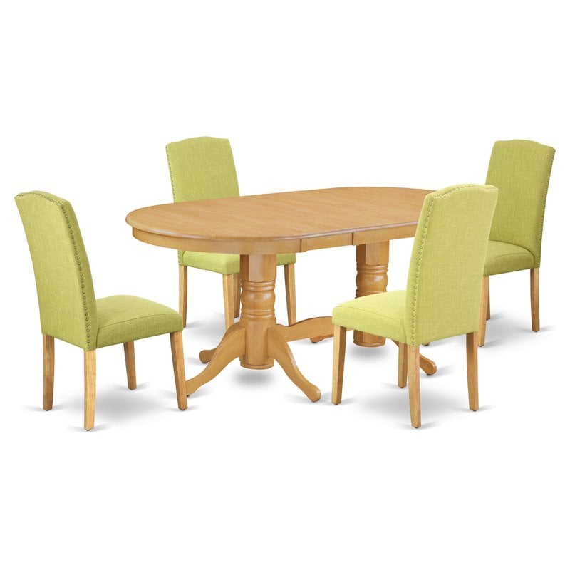 Pemberly Row 5-Piece Oak Finish Dining Set with Parson Chairs in Limelight