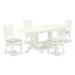 Pemberly Row 5-Piece Oval Dining Set in Asian Wood with Linen White
