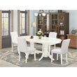 Pemberly Row 5-Piece Linen White Oval Dining Set with PU Leather Chairs