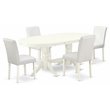 Pemberly Row 5-Piece Linen White Oval Dining Set with PU Leather Chairs