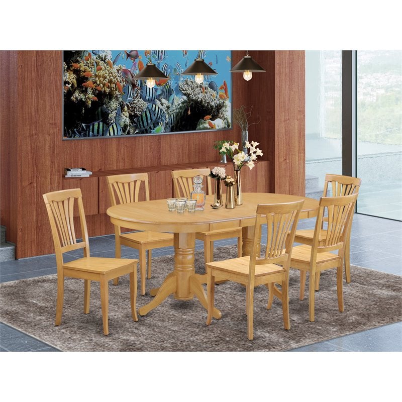 Pemberly Row 7-Piece Oak Finish Oval Dining Set with Butterfly Leaf